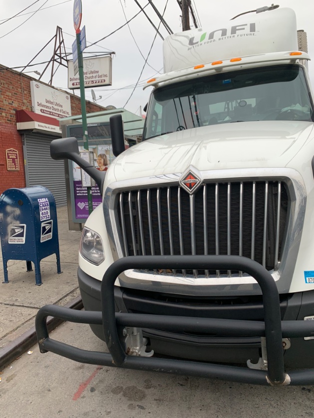 DURA4lyfe's tweet photo. How is this legal and even allowed? Parked at the bus stop at 9AM! Or earlier. People had to stand on the streets to wave down the bus! Do  better @UNFI. Waiting on @MTA buses B17 heading to Crown Heights or B47 heading to Sutter/Rutland. This bus stop is Remsen &amp; Lenox Rd. #bk https://t.co/l6mmVvZpg5