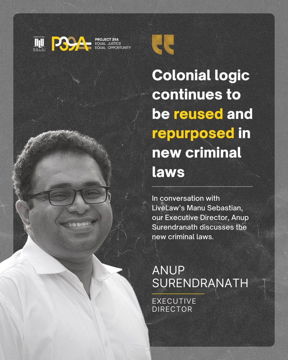 📽️ Watch our Exec. Dir. @asurendranath break down why the new #CriminalLaws' promise of decolonisation rings hollow, & how they instead strengthen State control through vague provisions & wider police powers. Interviewed by @manuvichar for @LiveLawIndia: tinyurl.com/26naxud5