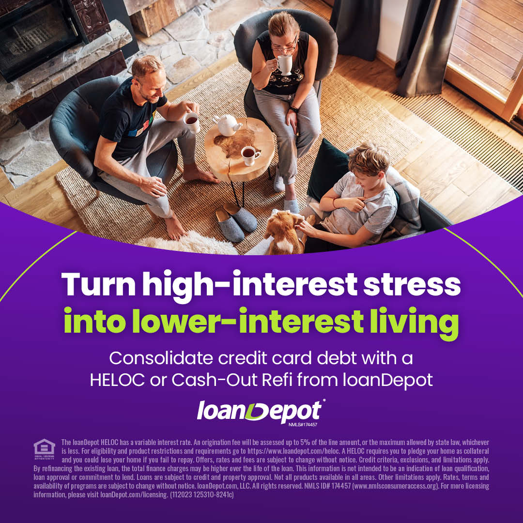 BrucePilarczyk's tweet photo. Rise above the stress of high-interest and embrace the serenity of lower-interest living! Consolidate your credit card debt with a HELOC or Cash-Out Refi from loanDepot. Make smart moves today for a worry-free tomorrow. #debtfree https://t.co/hp7ANkYe9C https://t.co/3KNajWwyOT