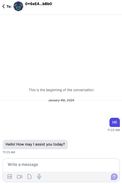 Create your conversational Chatbot connected to a wallet or ENS, 100% AI-powered. 🤖

Our Chatbots are built with the <a href="/xmtp_/">XMTP</a> network; elevate your project to a new level with ChainJet!

👉 Try it out here: chainjet.io