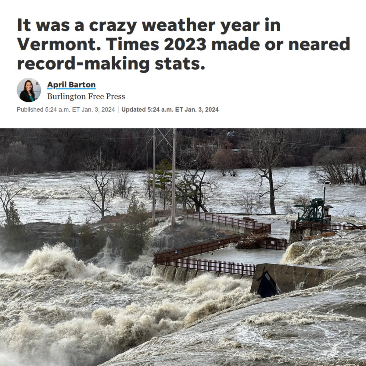 'The past year saw an abundance of extreme highs and lows, totals and natural disasters indicating climate change is impacting not only the treasured landscape but also the economy and well-being of Vermonters.'

Read more: burlingtonfreepress.com/story/news/loc…