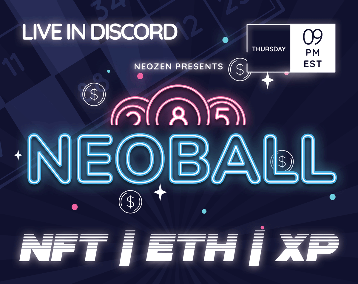 NEOBALL 🎱 9PM EST TONIGHT  

🎁 10x NFTs, 1 ETH &amp; 1400XP IN THE PRIZEPOOL

HOLDERS ONLY | SUBMIT YOUR ENTRY IN DISCORD
GOOD LUCK 🍀 #NFTGiveaway #NFTCommunity