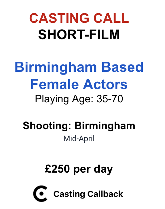 CastingCallbac1's tweet photo. #castingcall #AUDITION #actorslife       

Short-Film - CASTING CALL    
2 x Female Actors Needed - Birmingham Based

APPLY for FREE on CASTING CALLBACK, using the following link:      

https://t.co/lqUZloIusL

Pls RT &amp; Share https://t.co/eJ1CmV8qCJ