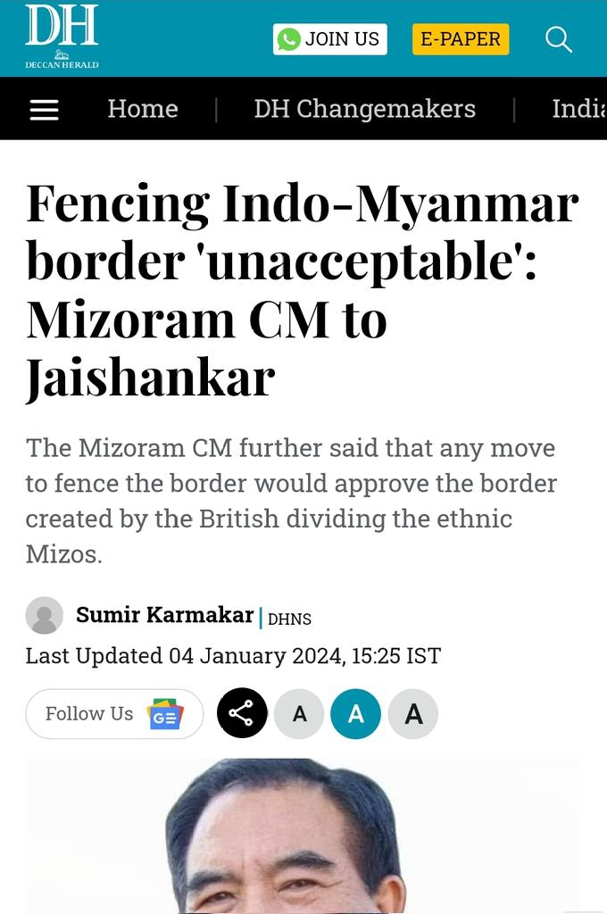 Ignoring the threat of constant cross-border #terroristattacks, #illegalimmigration along with several nefarious activities like drug smuggling, the CM of #Mizoram has objected to the fencing of the Indo-Burma border.  

He categorically told our Honourable Minister for External…