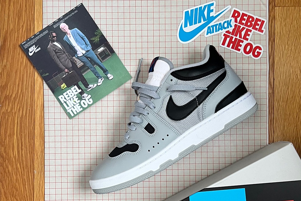 tengusneaker's tweet photo. 【抽選開始】
本日9時から「ナイキ マックアタック OG "ライトスモークグレー"」が抽選開始！抽選サイトはatmosです🎾

モデルのエピソードはこちら↓
https://t.co/TuAuYHyrXy

#nike #macattack #nikeattack https://t.co/dKqNK8zt5w