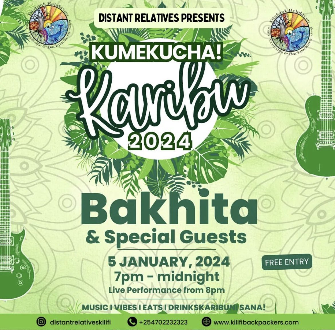 All good vibes in 2024 🍀🍀🍀 we’re continuing to usher in the new years blessings in the coast 🌴 see y’all this Friday for equal parts groovy and healing with @BAKHITA888 and friends at @KilifiEcoLodge ☯️🌀 free entry!