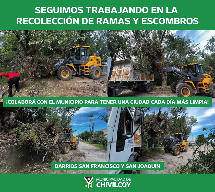 🚜 ¡Seguimos trabajando en la limpieza de la ciudad!

👉 Recolección de ramas y escombros 

#CiudadLimpia