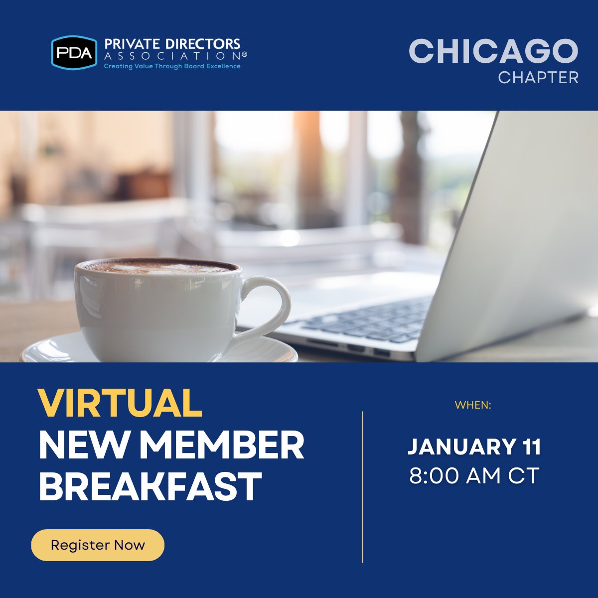 PrivDirAssoc's tweet image. Chicago Members - You're cordially invited to our New Member Breakfast, an exclusive virtual gathering on Thursday, January 11th, from 8:00-9:30 am Central Time. Space is limited to the first 20 registrants! Register here: bit.ly/3RyB8jO

#PDA #ChicagoChapter