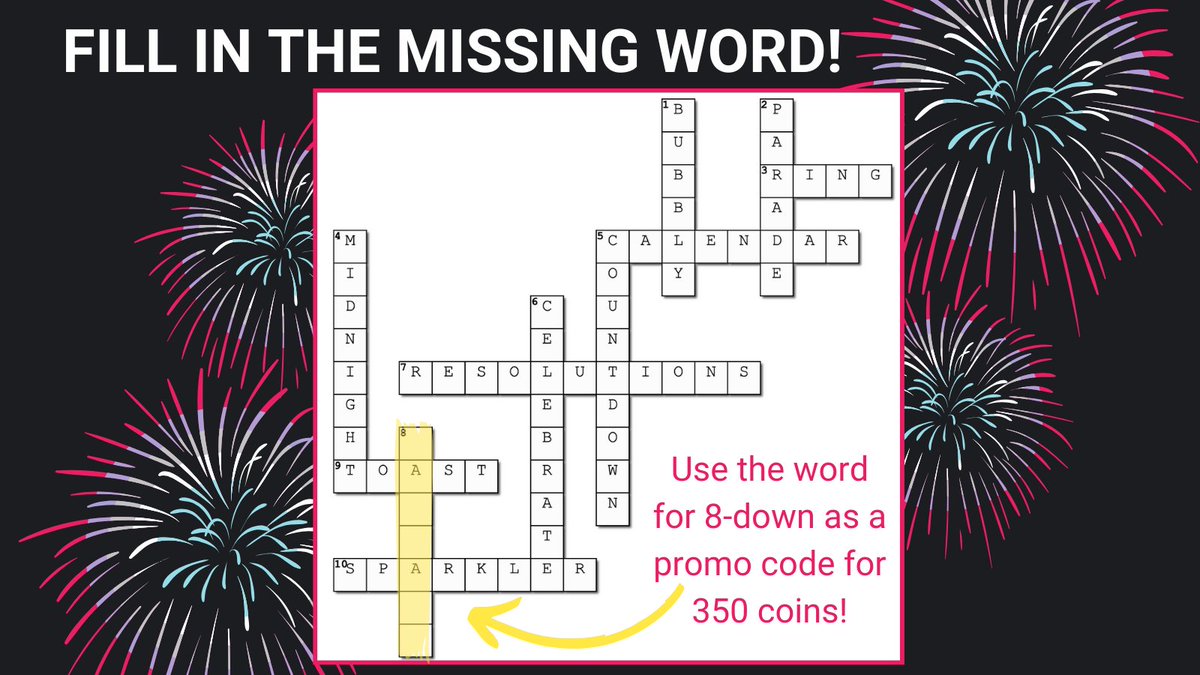 CointiplyFaucet's tweet photo. Complete the crossword puzzle! 🤩✨
Use the missing word as a promo code for 350 coins!
(Hint: new year, new MONTH) 🗓️🎉
*first 300 people only* https://t.co/fYPUZH0Zkh
