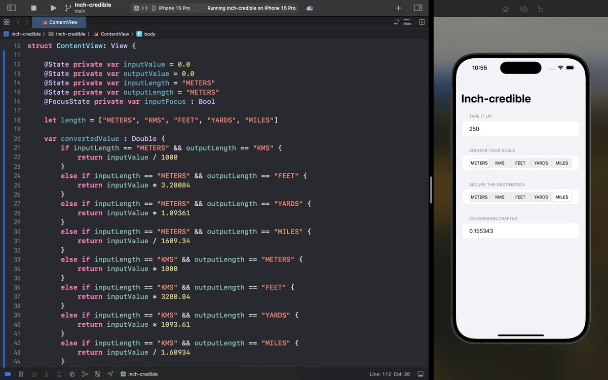 Day 19 of #100DaysOfSwiftUI conquered! 🎉 Built my FIRST app EVER – a length converter 'Inch-credible'! 📏 From meters to miles and much more, I coded it all. 👨‍💻 Huge thanks to @twostraws & @hackingwithswift! 🙌 What should I build next? 😄 #SwiftUI #iosdev #CodingJourney #Apple