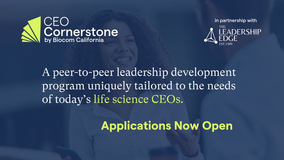 Biocom's tweet photo. Attention San Diego-based life science CEOs! If your company has at least 10 employees and closed one seed round, you are eligible for this year’s #CEOCornerstone cohort. Navigate today's business challenges with similar-stage peers. Learn more: https://t.co/N0tnNnenHM https://t.co/Dk3Q4Iqutw