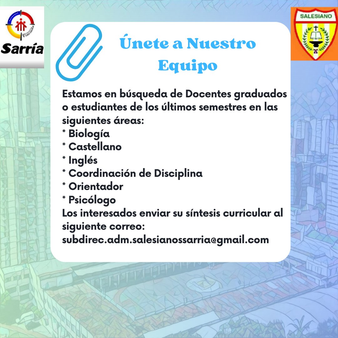 ColegioSFSccs's tweet photo. Oferta laboral https://t.co/jlx9vW2qQK