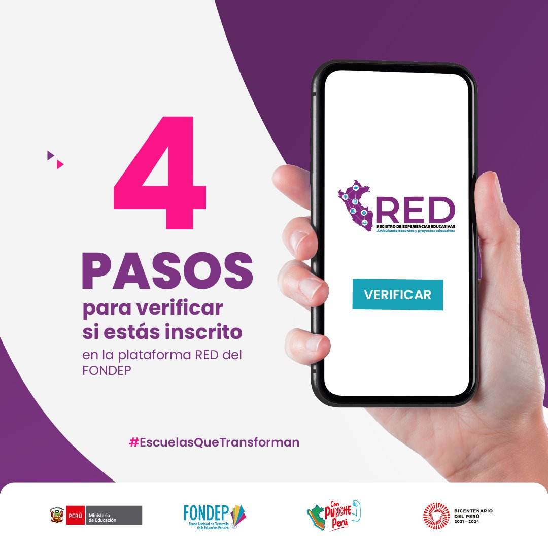 perufondep's tweet photo. 🧑🏽‍💻👩🏽‍💻 Descubre en cuatro sencillos pasos cómo verificar tu registro en la plataforma RED. 

💡 Ten presente que las inscripciones para los proyectos de innovación se realizan mediante la plataforma: https://t.co/Zc4wqg3gSD.

#EscuelasQueTransforman https://t.co/S15LO0C1P6