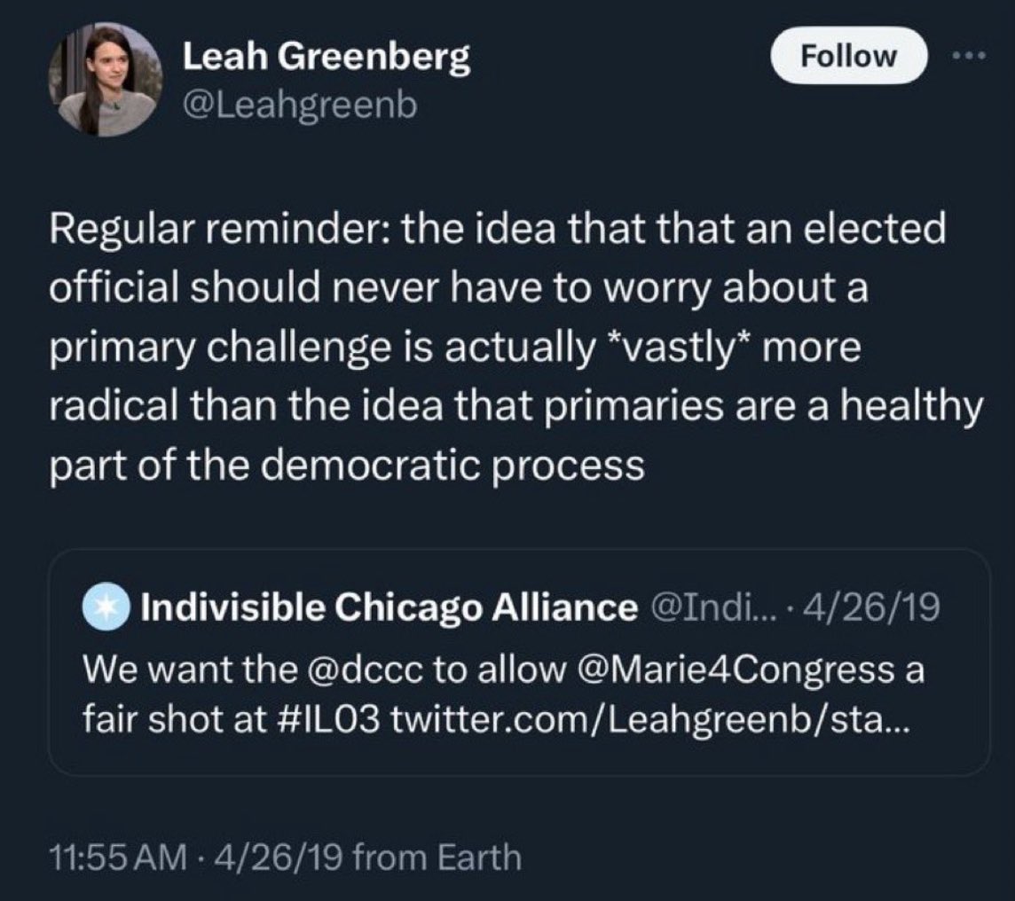 Leah absolutely floundering with her chickens coming home to roost this morning.

Primaries for me, but not for thee.