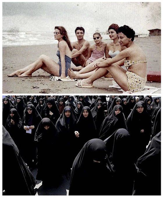 Las fotos muestran a Irán en los años 70 vs Irán en la actualidad. 
Lo mismo le pasará a España como no hagamos nada para frenar el islamismo. #Iran #FelizJueves #islam