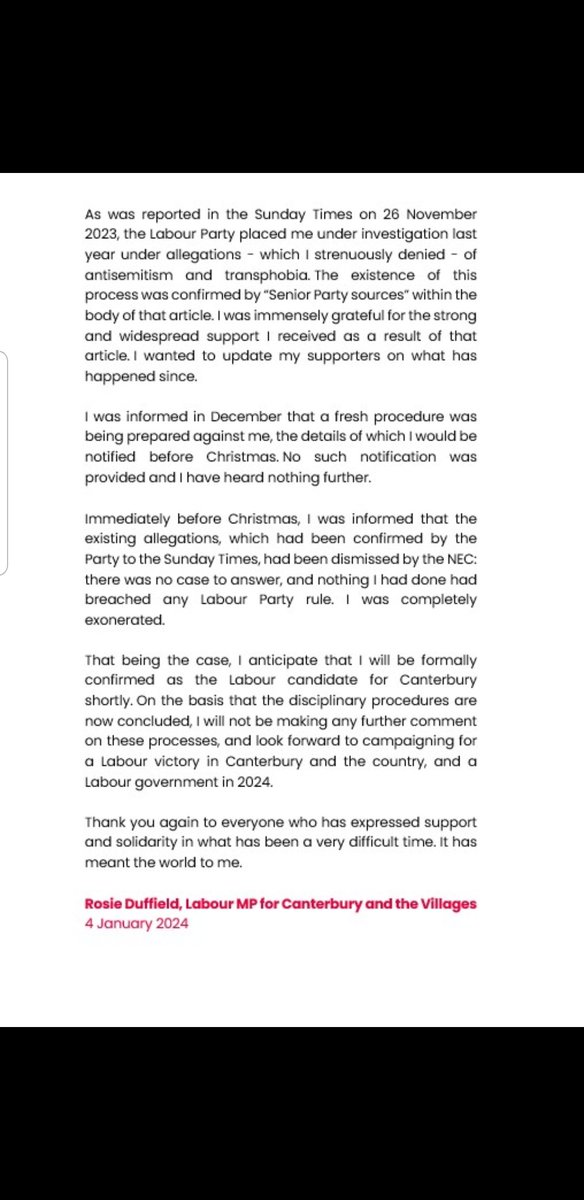 RosieDuffield1's tweet photo. Statement: https://t.co/RW9k4f1iq8