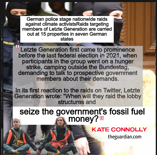 CodeRedEarth's tweet photo. Germany raids The Last Generation - part of the A22 Network - one of the most effective climate activist groups. They ask the trillion $ question "When will they raid the lobby structures and seize the government's FF money?" #ClimateEmegency
2023 IN REVIEW - May https://t.co/Q8H7bSdewH
