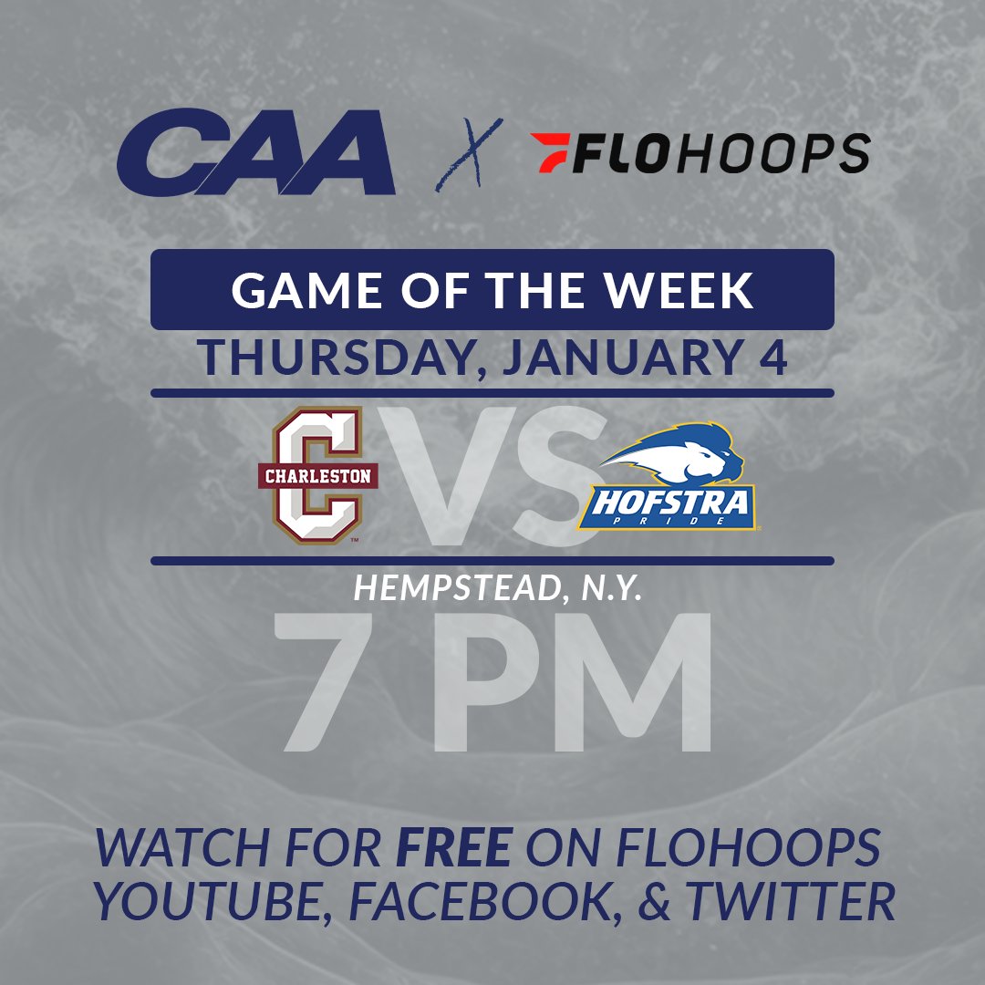 FREE 🏀 The first Thursday of league play features a matchup of last year's co-regular season champions - @CofCBasketball and @HofstraMBB - for FREE on @FloHoops' YouTube, Facebook, and Twitter! #CAAHoops