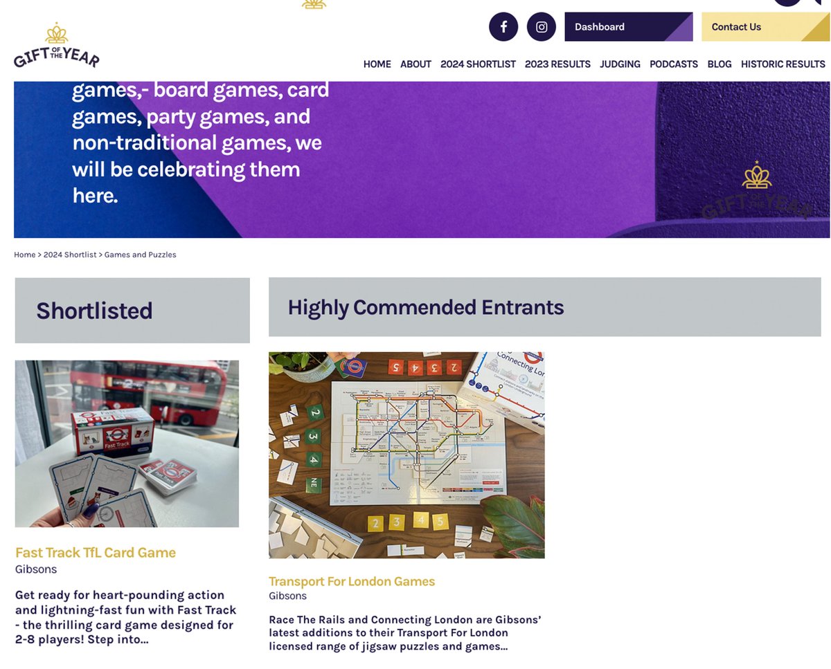 What a great bit of news. 'Fast Track' my 2nd TfL game with <a href="/gibsons_games/">Gibsons Games</a> has been shortlisted for Gift of the Year 2024. giftoftheyear.co.uk/2024-categorie… 
Two years ago it was 'Connecting London'!
Thanks so much to everyone at Gibsons!