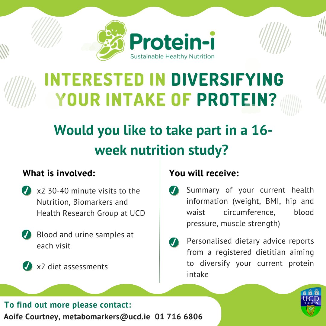 metabomarkers's tweet photo. Are you interested in diversifying your protein intake? We are currently recruiting male volunteers aged 18-65 for our nutrition study! If interested email metabomarkers@ucd.ie.
@UCDFoodHealth @UCD_Conway @ucdagfood @ucddublin
#proteindiversification #nutritionresearch #protein https://t.co/dazMURMzrM