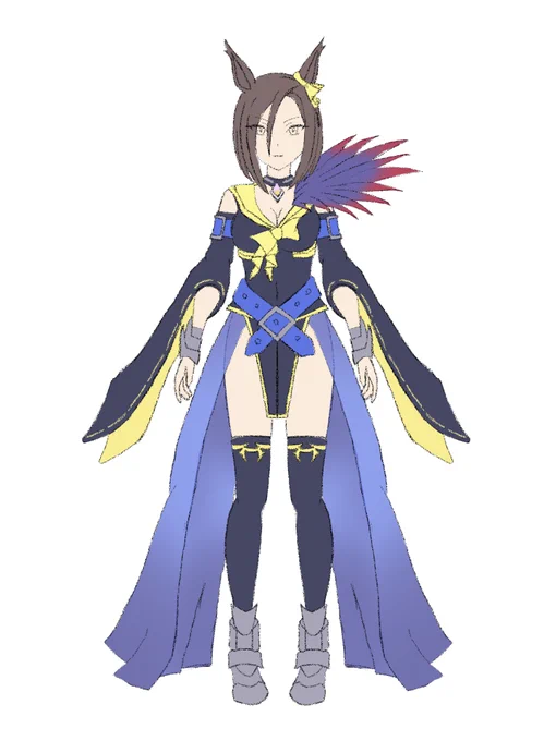 エアグルーヴの勝負服の妄想強化フォーム(?)考案中。  某覚悟や某真ソニックフォームとかにインスパイアされたデザインにしようと思っていますが、どこまで攻めて良いのか思案しています。  当初の想定の1枚目か、予備案の2枚目か、良ければリプ欄のアンケートでご意見ください。(ゆる募)