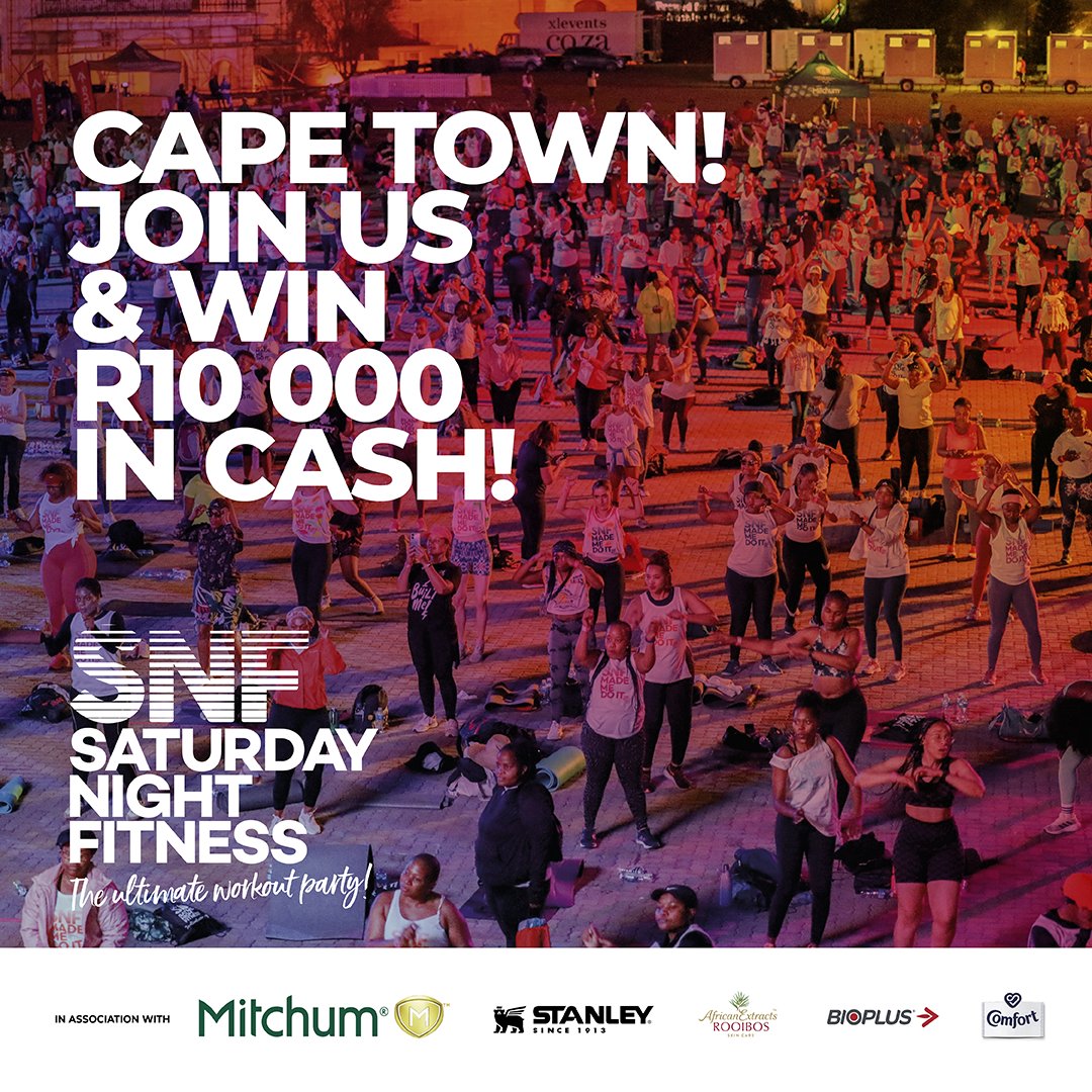 YouMagazine's tweet photo. Get active and get loaded 🏋🏽💸By simply showing up to Saturday Night Fitness in Cape Town next year, you could win R10 000 cash! Get your tickets TODAY.
#SNF #CapeTown #groupfitness @Mitchum @StanleyBrand #AfricanExtractsRooibos #Bioplus
https://t.co/EUnNsa1Ea0 https://t.co/fFdDiyQqMo