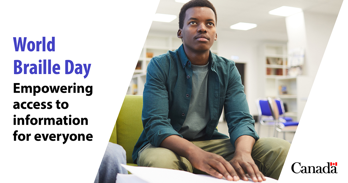 On #WorldBrailleDay, we can help create accessible and welcoming communities. The #GC supports the equitable access to reading material for all. 

See findings from <a href="/StatCan_eng/">Statistics Canada</a>'s Survey on Accessible Print Material here:  

ow.ly/1azL50QnNqA

#PWD