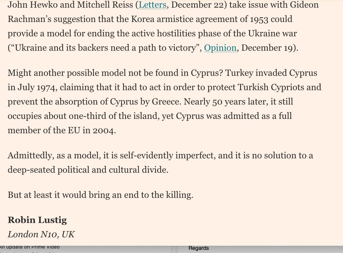 Letter in today's FT: