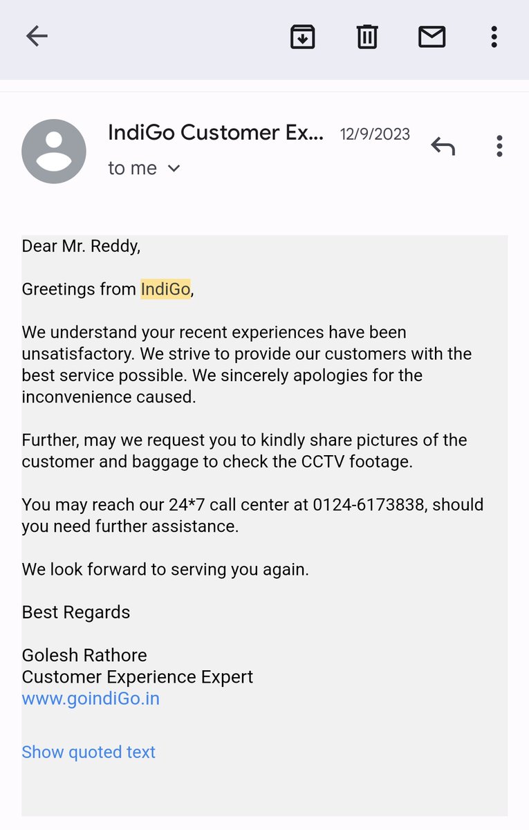 'Disappointed by @IndiGo6E's silence on my lost item & money from recent travel. No reply to emails or calls. Need swift fix & improved communication. @IndiGo6E @makemytripcare @aaikolairport @AAI_Official @JM_Scindia #securityconcerns 😞🔒 PFA