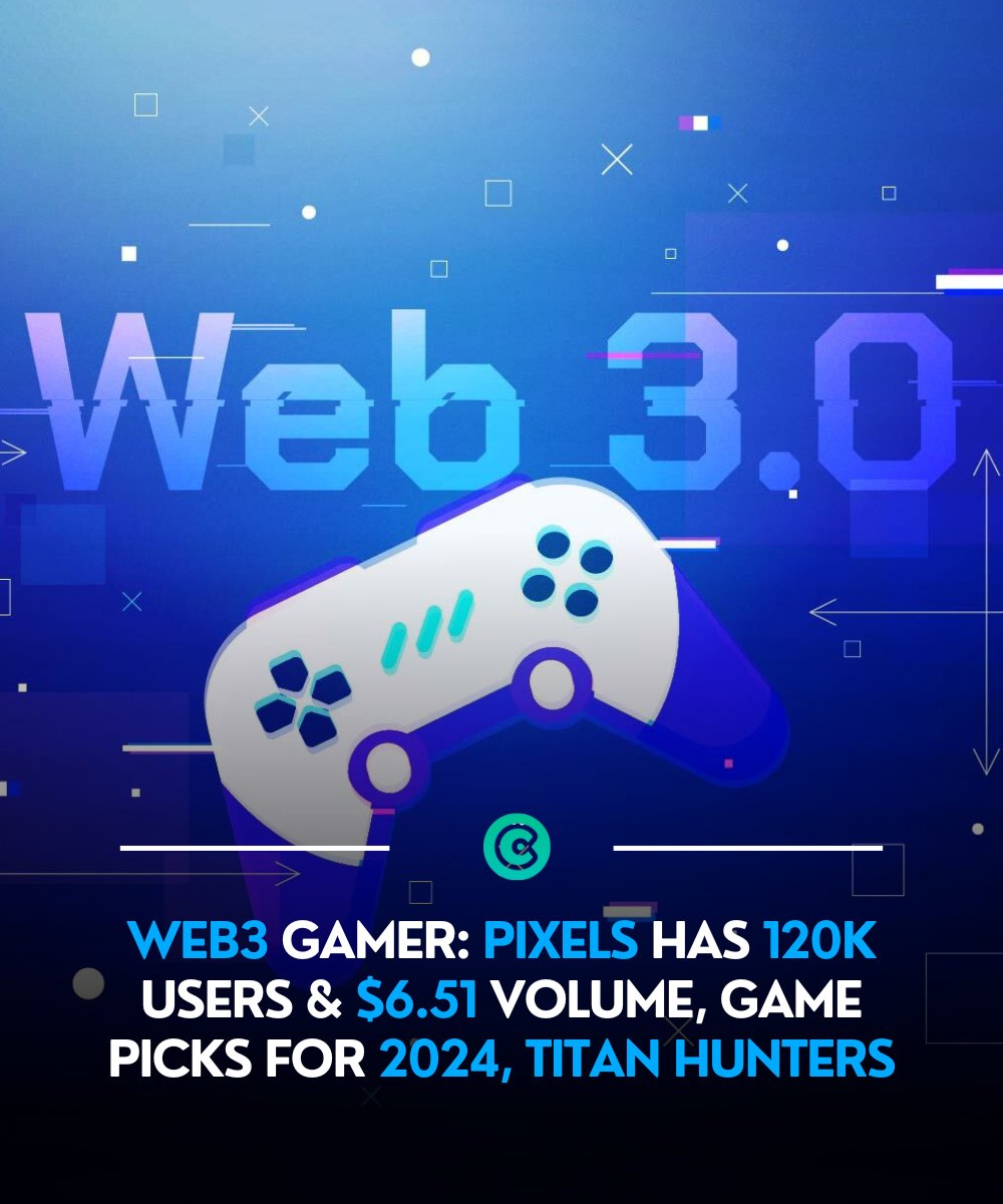 @coinlivespace 🚨Web3 Gamer: Pixels Has 120K Users & $6.51 Volume, Game Picks For 2024, Titan Hunters

Pixels boasts an impressive 120,000 user base & consistently sees $6.51 million in daily transactions. This vibrant voxel world offers captivating blend of play-to-earn mechanics and an