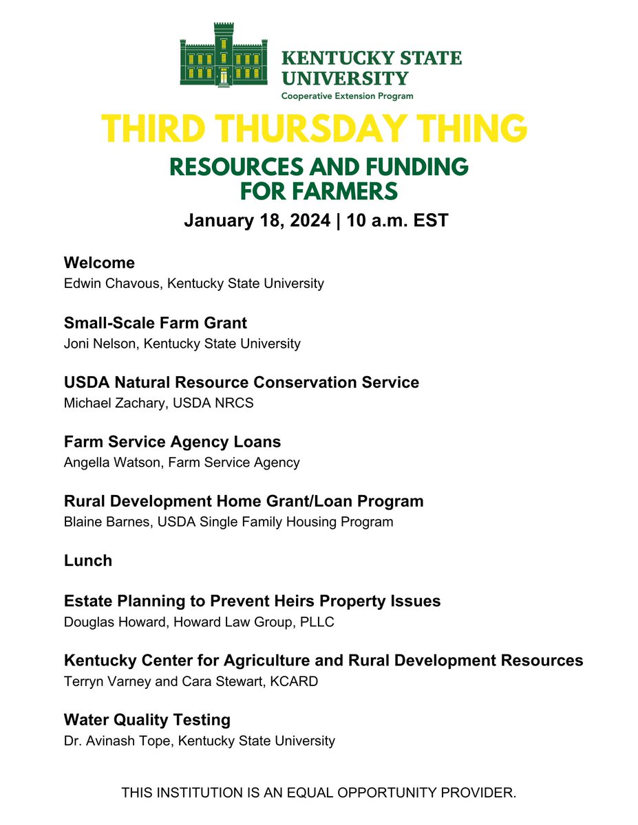 Happy first Thursday of 2024! 

Mark your calendars to join us all year long at Third Thursday Thing, and check out the agenda for January: Resources and Funding for Farmers. 

See y'all soon!
