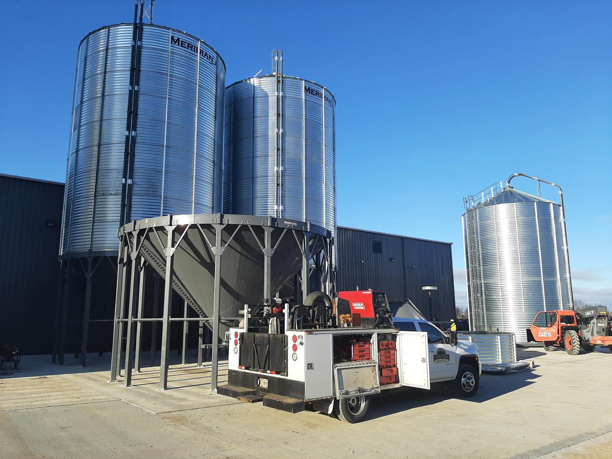pierson_ken's tweet photo. @meridianmfg New Year has arrived and the crew is hard at work mounting the bins on the hopper cones and looks great https://t.co/JceLMKuNtR