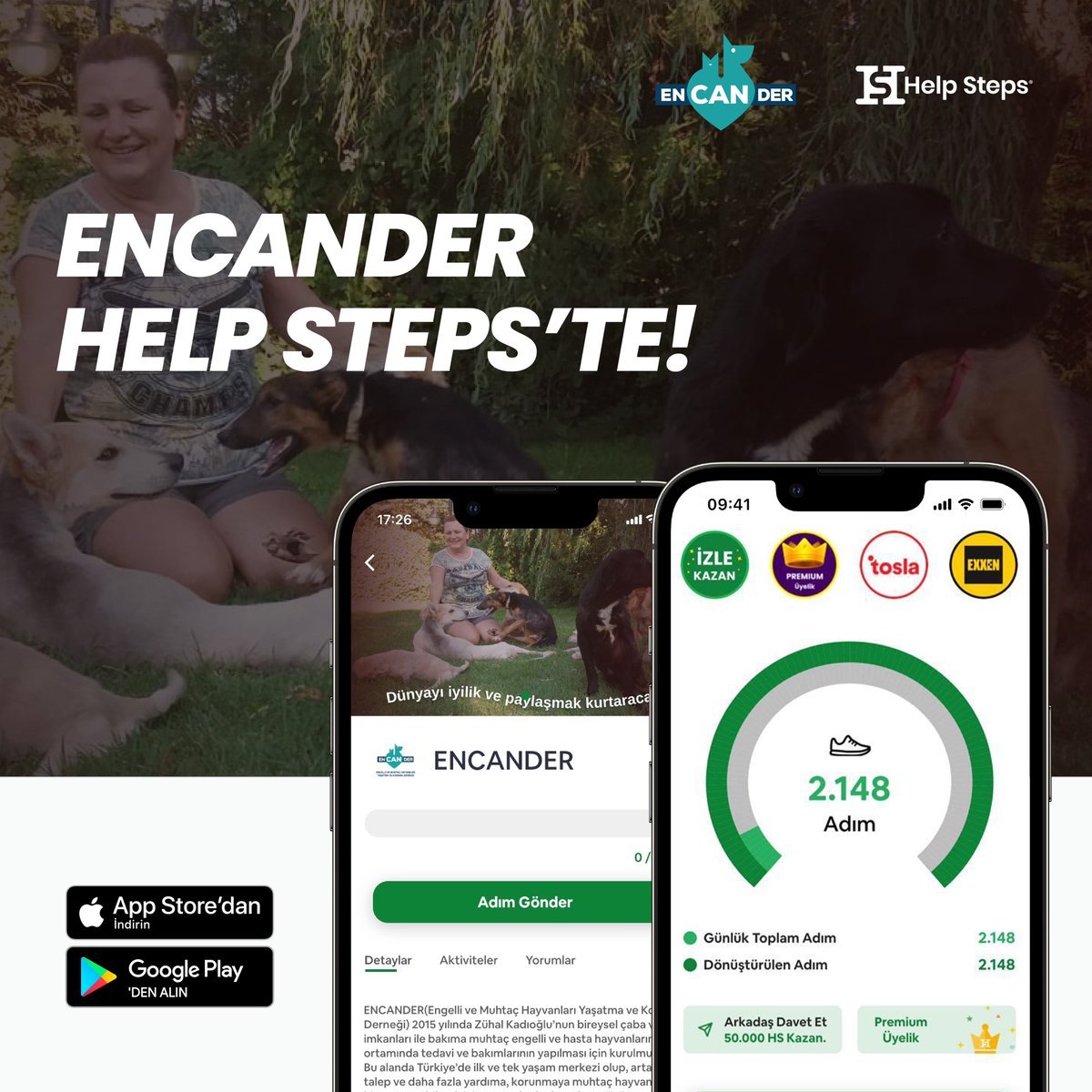 helpstepsapp's tweet photo. Engelli ve Muhtaç Hayvanları Yaşatma ve Koruma Derneği (ENCANDER) Help Steps'te! 💚
Siz de "ENCANDER" kampanyasına adımlarınızı göndererek bakıma muhtaç hayvanların tedavilerinin ve bakımlarının yapılmasına katkıda bulunabilirsiniz 💪🏼
#helpsteps
@Encandernegi https://t.co/HBdAtUxBXu
