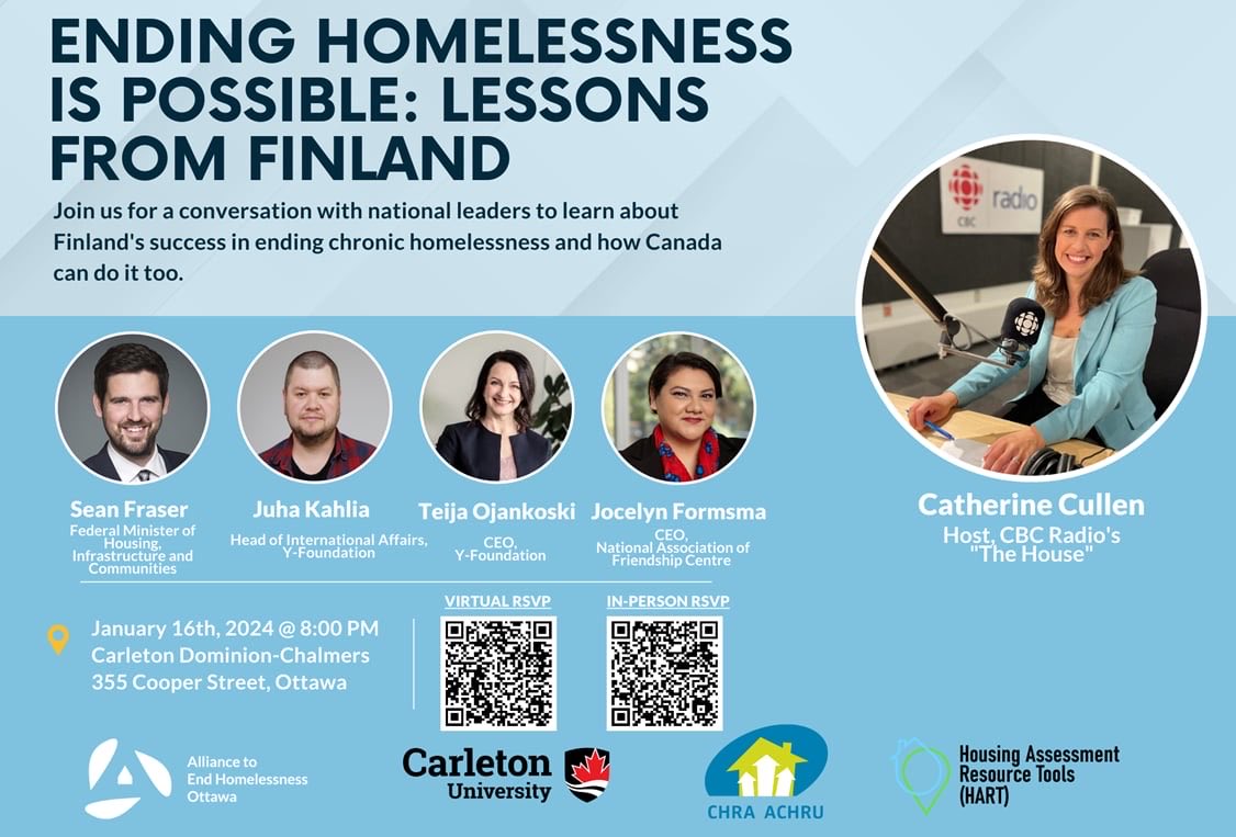 Join us on Jan. 16th, 8 pm at Dominion Chalmers Event Space in Ottawa! Learn from Finland's success in ending homelessness. Let's discuss how we can bring positive change to Canada. Live-streaming nationwide! 🏠 #EndingHomelessness #ArchitectureForChange @ACORNOttawa @ubcHART