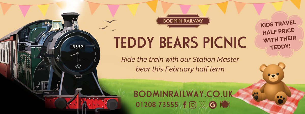 We are very excited for 2024 with some fun events in the pipelines! We are kickstarting the year with our Teddy Bears Picnic🧸Children travel HALF PRICE with their teddy. Tickets available to purchase now: bodminrailway.digitickets.co.uk/category/53138