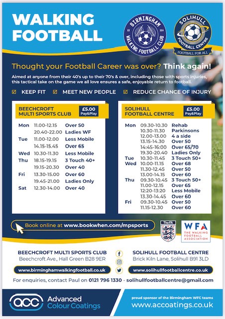 BirminghamWFC's tweet photo. NEW YEAR NEW YOU! PUT THE SMILE BACK ON YOUR FACE AND A STRIDE IN YOUR STEP WITH WALKING FOOTBALL!
#BirminghamMind #getactive #ageuksolihull #over60 #OVER70 #OVER50 #funfitnessfriendship #WalkingFootball #SOGO #getbackinthegame #ageconcernbirmingham #advancedcolourcoatings https://t.co/hwAo2ffJmb