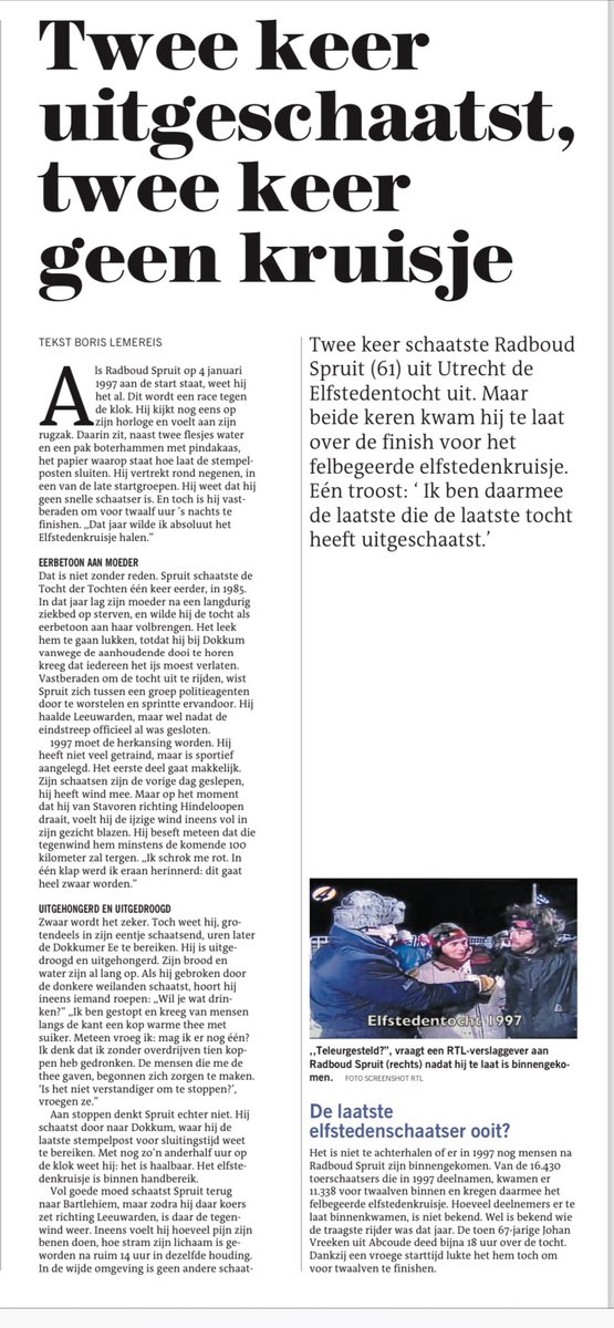 Niet om het een of ander hoor…..maar vandaag ben ik al 27 jaar de allerlaatste persoon die ooit de  Elfstedentocht heeft geschaatst. 
Nog even en het komt op mijn grafsteen te staan.
#danmaargeenkruisje