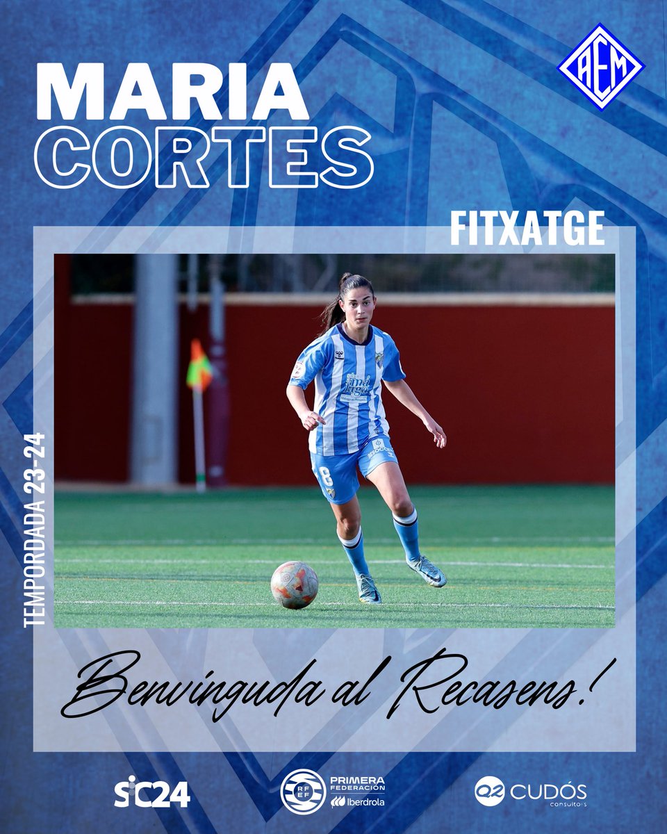 SEAEM_1925's tweet photo. 𝗣𝗥𝗜𝗠𝗘𝗥 𝗘𝗤𝗨𝗜𝗣 |💥Fitxatge💥

La migcampista (@mariacortx), procedent del FC Nantes, es converteix en una nova incorporació de l’equip pel que resta de temporada.

Benvinguda al Recasens!💙🐬 

#AEMetstuAEMsocjo https://t.co/GHIGRY66Gz