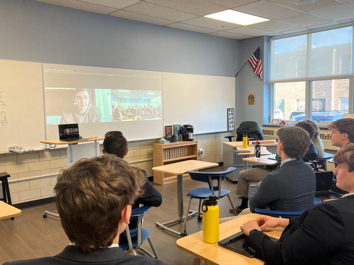 Salesianum's tweet photo. Stephen Adam's Introduction to the Devout Life class met with Fr. Casey Cole, a Franciscan Friar. He shared his incredible journey & the unique challenges of embracing a devout life in today's world. Read more: https://t.co/mVSBZxWK5O. #DevoutLife #BreakingInTheHabit https://t.co/rYt5JBKmMC
