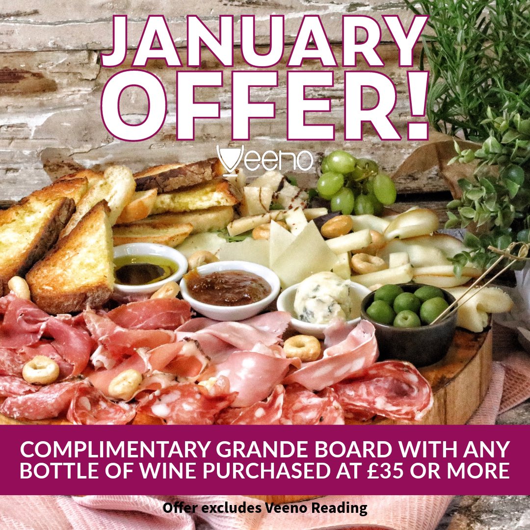 BellCourtLife's tweet photo. Starting 2024 in style with @veeno_uk ✨!!

Join them this month &amp; enjoy the divine Grande Board for FREE when you purchase a bottle of wine at £35 or over 😋. You don’t need to tempt us twice… see you there🏃🏻‍♀️!
#bellcourtlife #stratfordonavon #veenos #winetastinguk #januaryoffer https://t.co/8WZax0uIwr