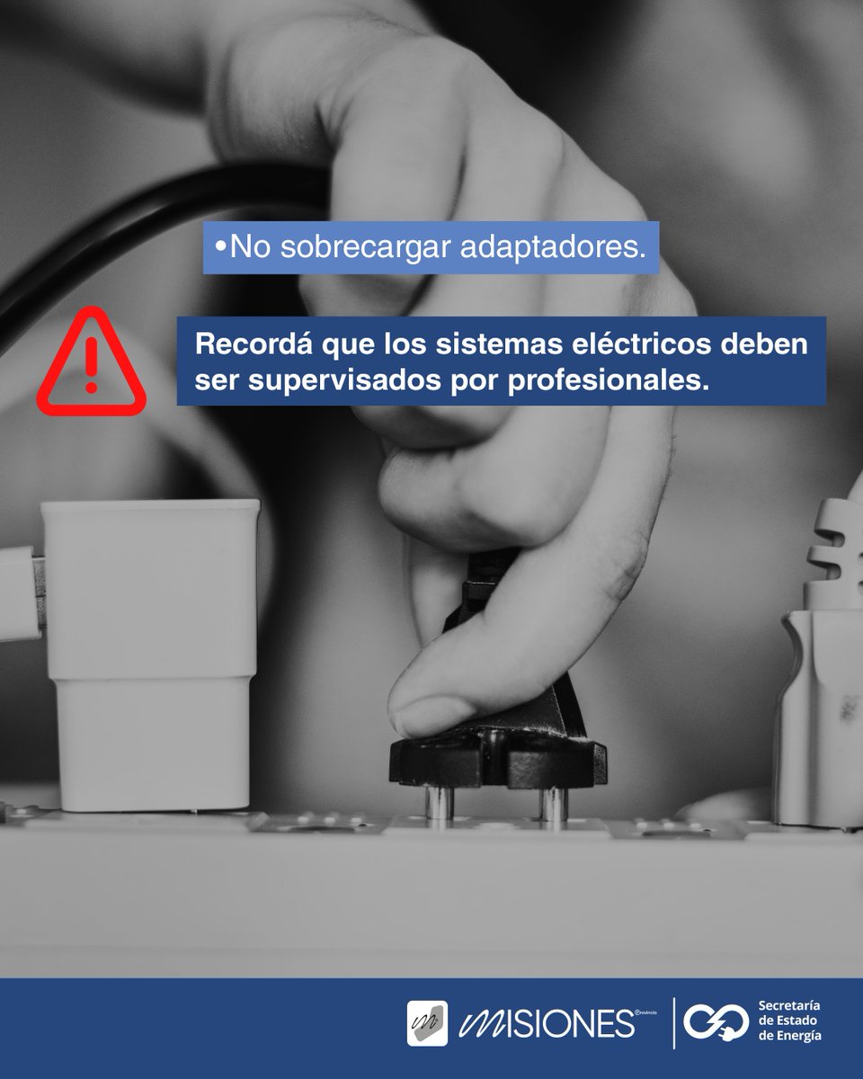 EnergiaMis's tweet photo. #Seguridadelectrica ⚡️
Te dejamos éstos tips para evitar accidentes eléctricos en tu casa.
🔌🏠
@gobiernodemisiones
#hacemosquelabuenaenergiacrezca https://t.co/7TkxvCDLOp