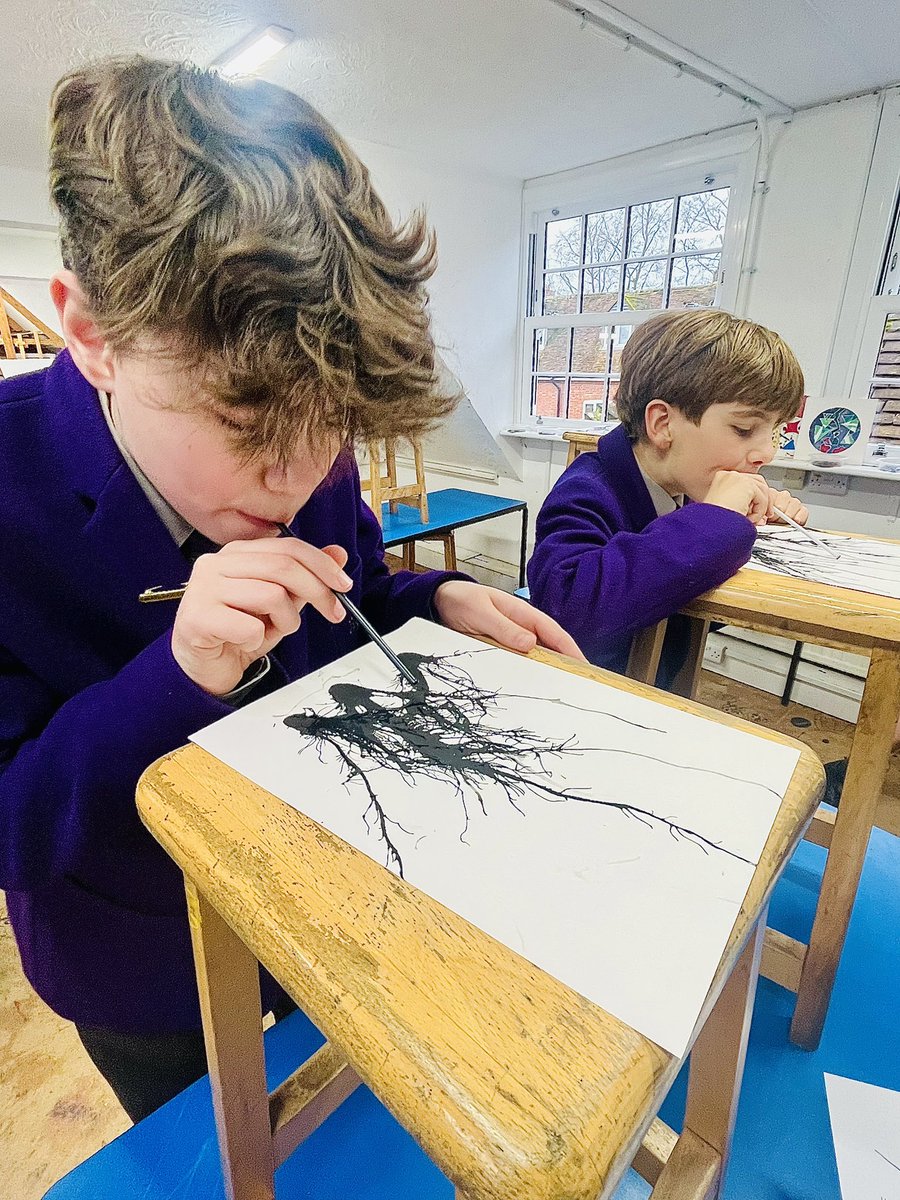 #yorkhouseY7 opened the New Year in the Artroom by creating blown ink winter tree silhouettes - a few deep breaths! #YHcreativity #welcomeback #newproject #fun