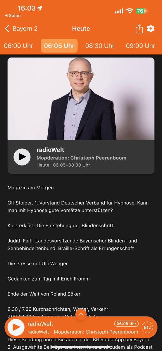 🎉🎉🎉 Wir wünschen einen freudigen WELTHYPNOSETAG !!! 🎉🎉🎉
Zur Feier des Tages hat  der Bayerische Rundfunk auf Bayern 2 ausführlich (über 10 Minuten lang) über die vielfältigen Anwendungsmöglichkeiten der Hypnose berichtet. Nachzuhören hier: br.de/radio/live/bay…