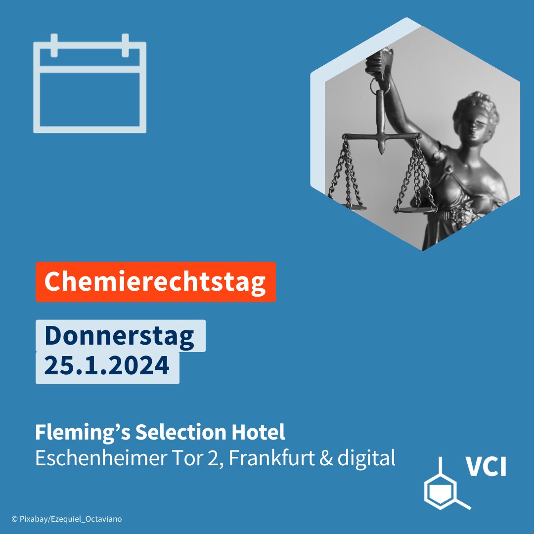 Gemeinsam mit dem <a href="/lexxion/">Lexxion Publisher</a>-Verlag veranstalten wir am 25.1. den Chemierechtstag. Es wird um #REACH, Sanktionen, Entscheidungen des #EuGH &amp; der Widerspruchskammer der <a href="/EU_ECHA/">European Chemicals Agency - ECHA 🇪🇺</a>, #PFAS &amp; EU-Entwicklungen im Produktsicherheits- &amp; Produkthaftungsrecht gehen: vci.de/services/termi…