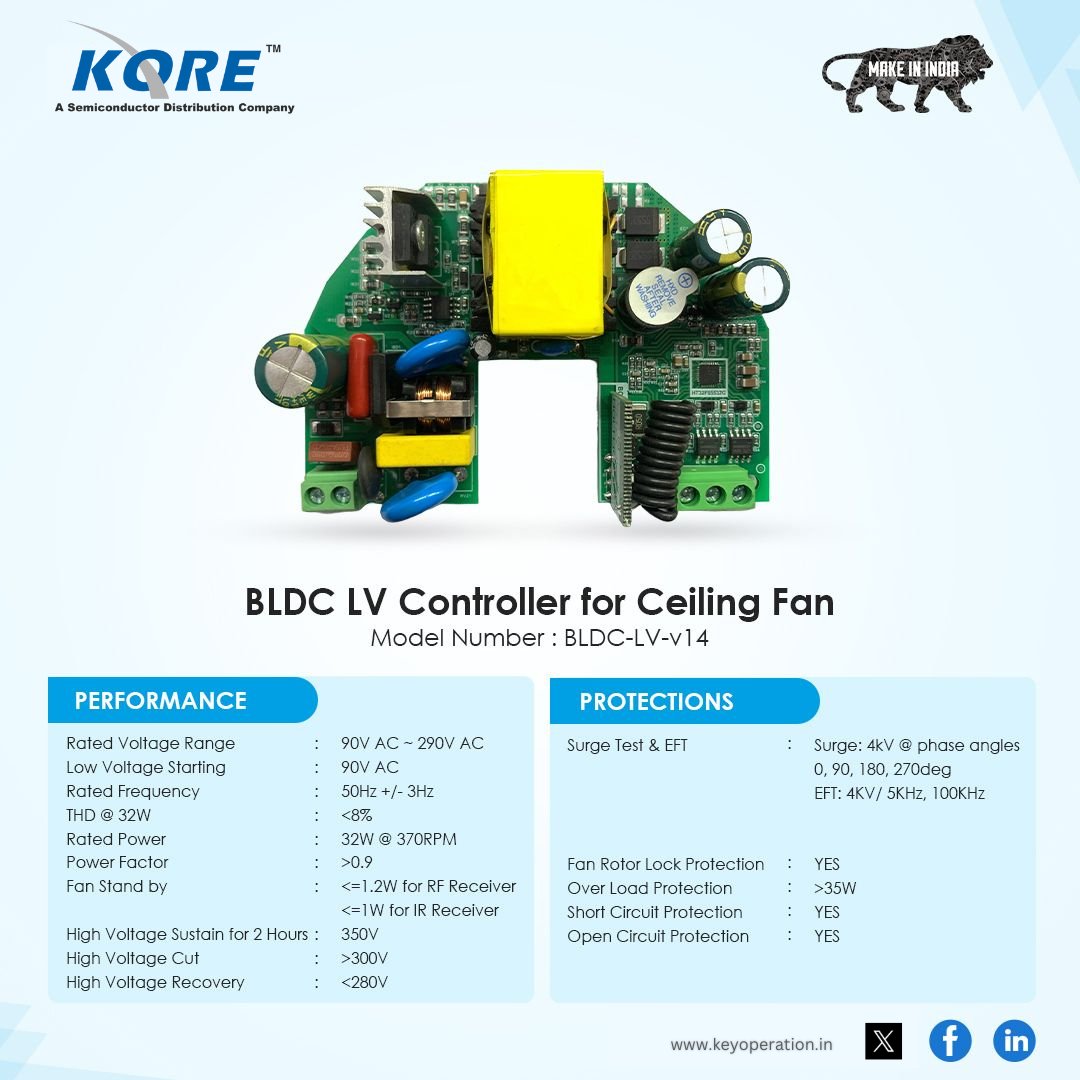 OperationKey's tweet photo. We are proud to launch our BLDC Low Voltage Controller solution for the growing home market for Energy Efficient BLDC Ceiling fans.
#Makeinindia
#Bldcmotor
#Ceilingfan
#Energyefficient
#RFDesign #IRDesign https://t.co/SG9g0RcTE5