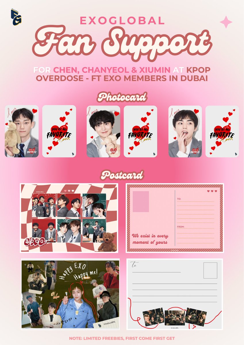 📢 FAN SUPPORT KPOP OVERDOSE: Ft. #EXO Members in Dubai - #CHEN #CHANEYOL #XIUMIN —Freebies by @EXOGlobal ✨ ▪️ PhotoCards ▪️ PostCards 🗓️ January 14th 📍 Coca-Cola Arena, Citywalk ‼️ Limited amount, FCFS, Followers Only 🤍 📝 Giveaway location will be updated on D-Day #엑소…