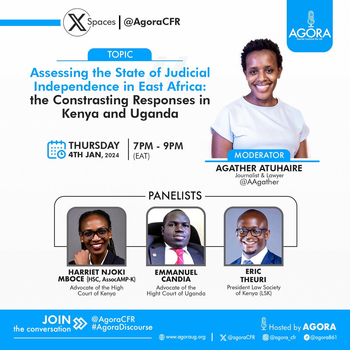 Samwise Gamgee (@sambannz) on Twitter photo On Sunday, President Ruto threatened that he would disobey court rulings in Kenya.
Kenyans, from their CJ Martha koome, judicial service commission, law society of Kenya retaliated, reaffirming the independence and integrity of their judiciary.
Thus, <a href="/AgoraCFR/">Agora Discourse</a>'s space tonight 7pm On Sunday, President Ruto threatened that he would disobey court rulings in Kenya.
Kenyans, from their CJ Martha koome, judicial service commission, law society of Kenya retaliated, reaffirming the independence and integrity of their judiciary.
Thus, <a href="/AgoraCFR/">Agora Discourse</a>'s space tonight 7pm