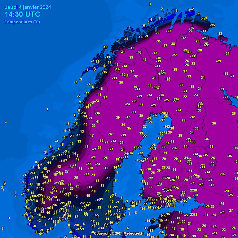 Isn’t it mad when you think it is up to 21c in Southern Spain while it is down to -43c in Northern Norway and Sweden. That’s a range of 64c across Europe in the last hour!