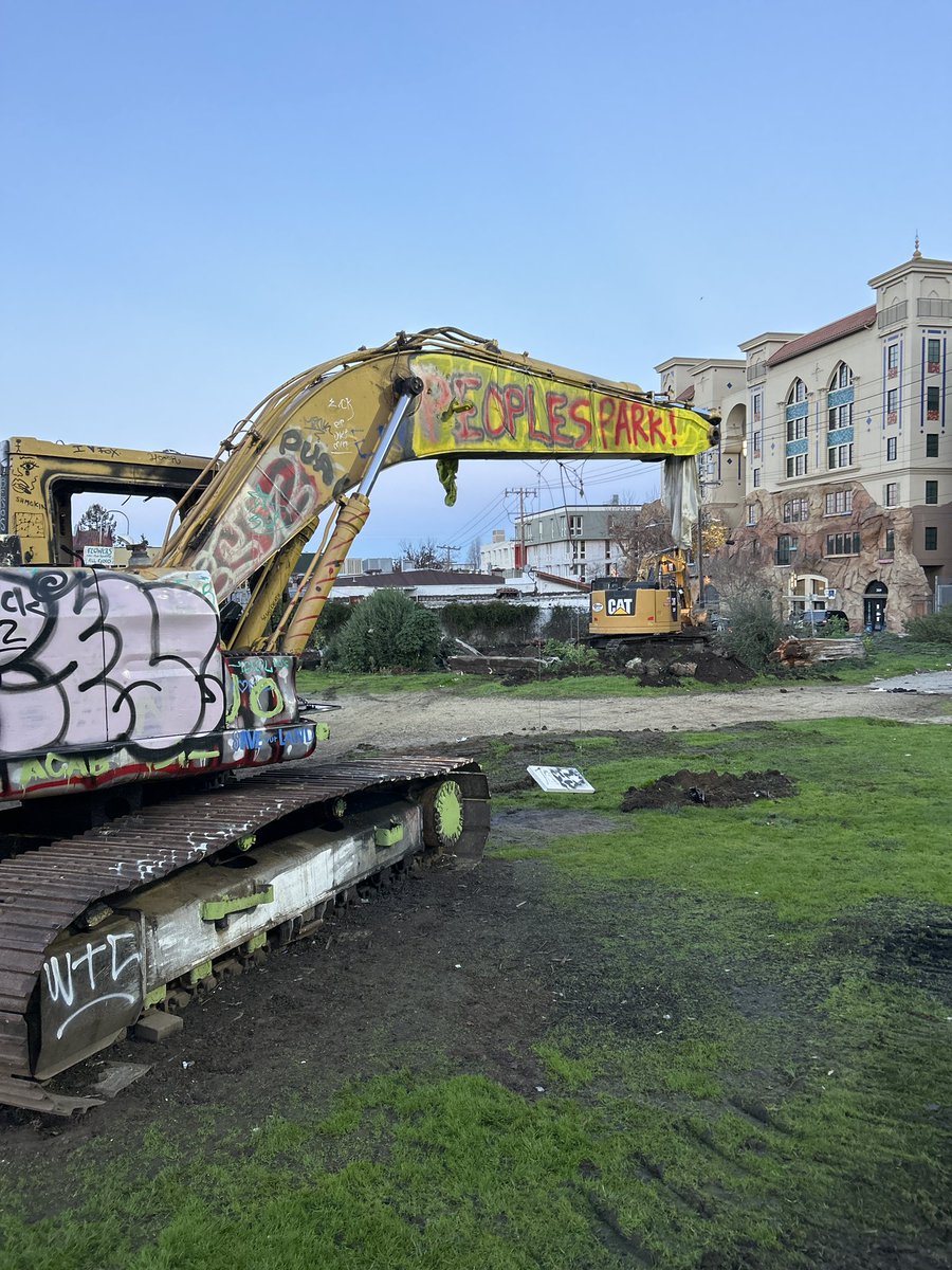 People’s park in Berkeley was cleared by police last night to make way for housing. This is left over from last time they tried—and failed—to clear the park. This time the buzzdozers successfully moved in