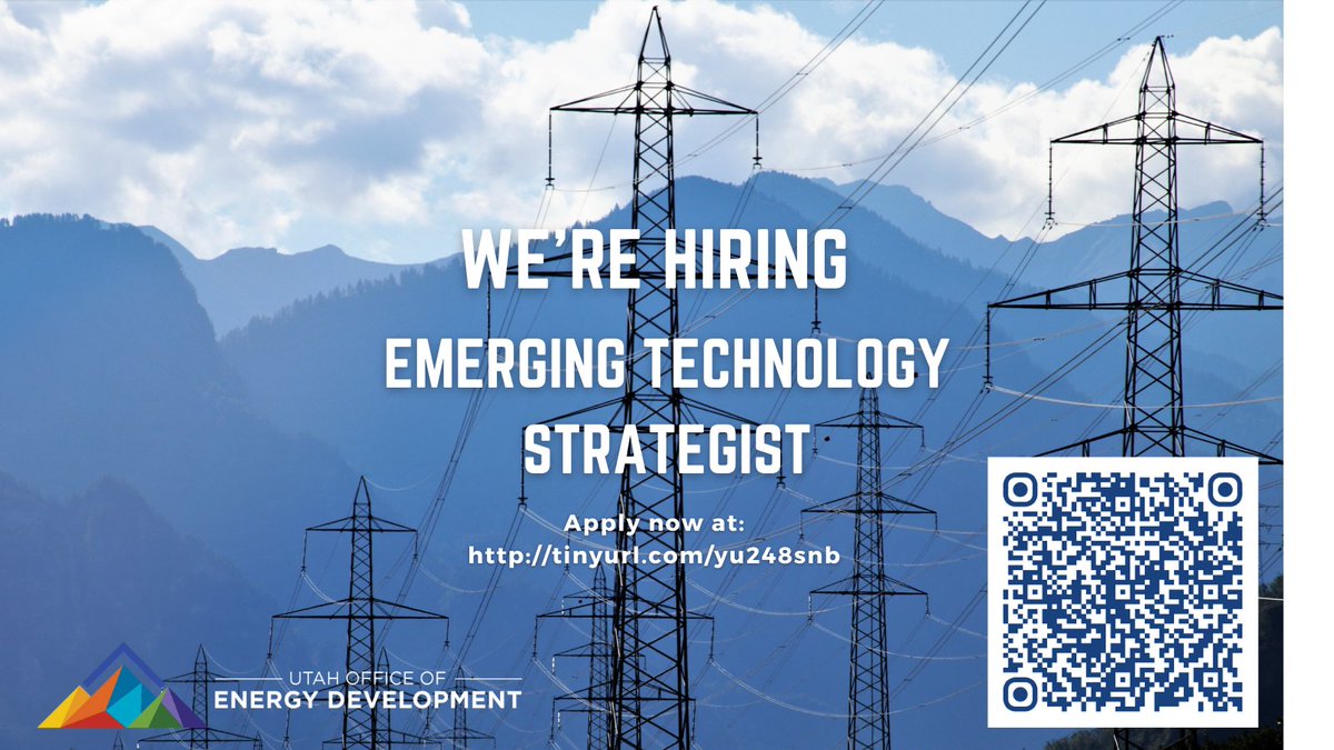 UtahOED's tweet image. 📣Exciting opportunity! We are hiring an Emerging Technology Strategist. If you&apos;re knowledgeable &amp;amp; dynamic, this is the perfect role for you. But hurry, the application closes tomorrow. tinyurl.com/yu248snb #jobopportunity #EmergingTechnologies #energytechnology #Utah
